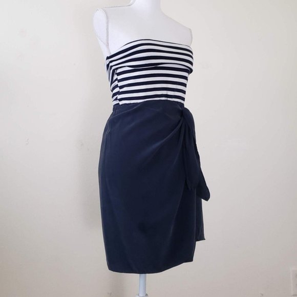 DKNY Strapless Navy Striped-Bodice Dress - Picture 6 of 15